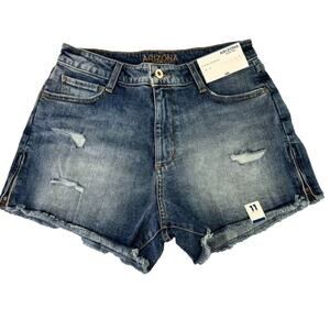 Arizona Jean Company Shorts Women 11 Distressed Hi-Rise Shortie Factory Zip Hem